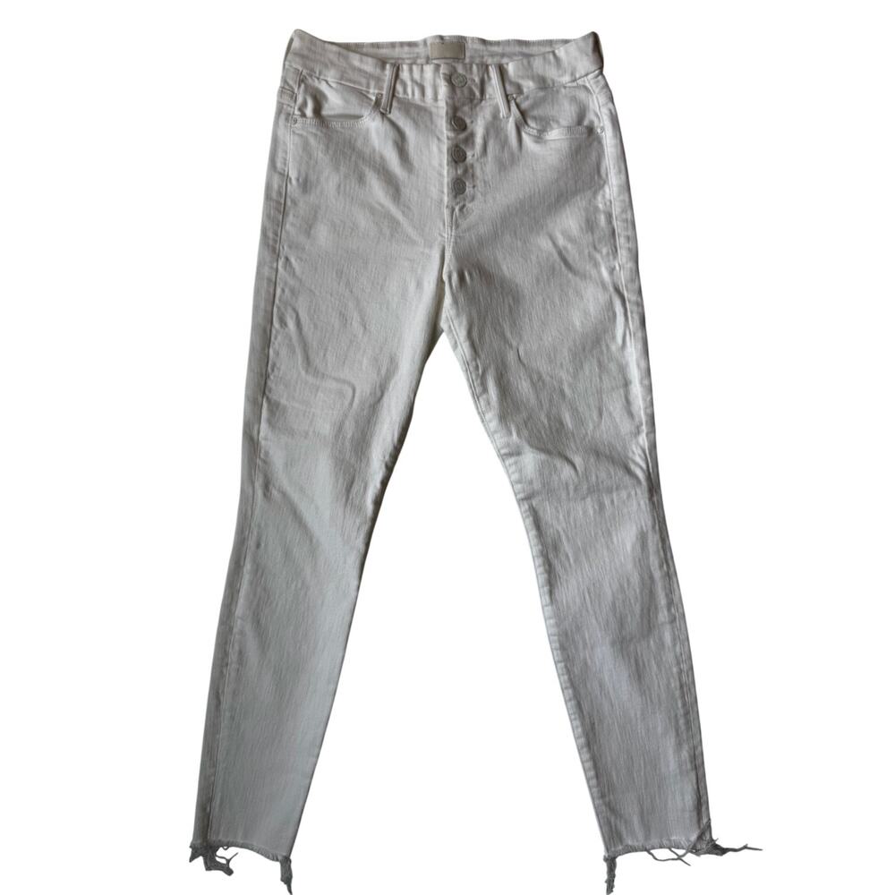 MOTHER Pixie Ankle Fray Skinny Jeans 28 White Button Fly Frayed Hem Clean Girl - Picture 3 of 16